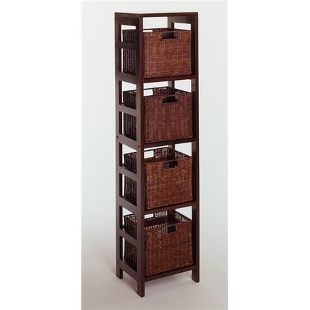 WINSOME Winsome 92814 Espresso Beechwood Rattan 5PC SET SHELF 4-SECT WITH 4 SMALL BASKETS 92814